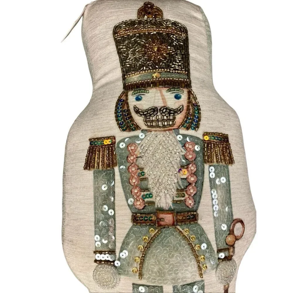 Nwt Mireille Designs Nutcracker Christmas Pillow Beaded Holiday Decor 17 Inch